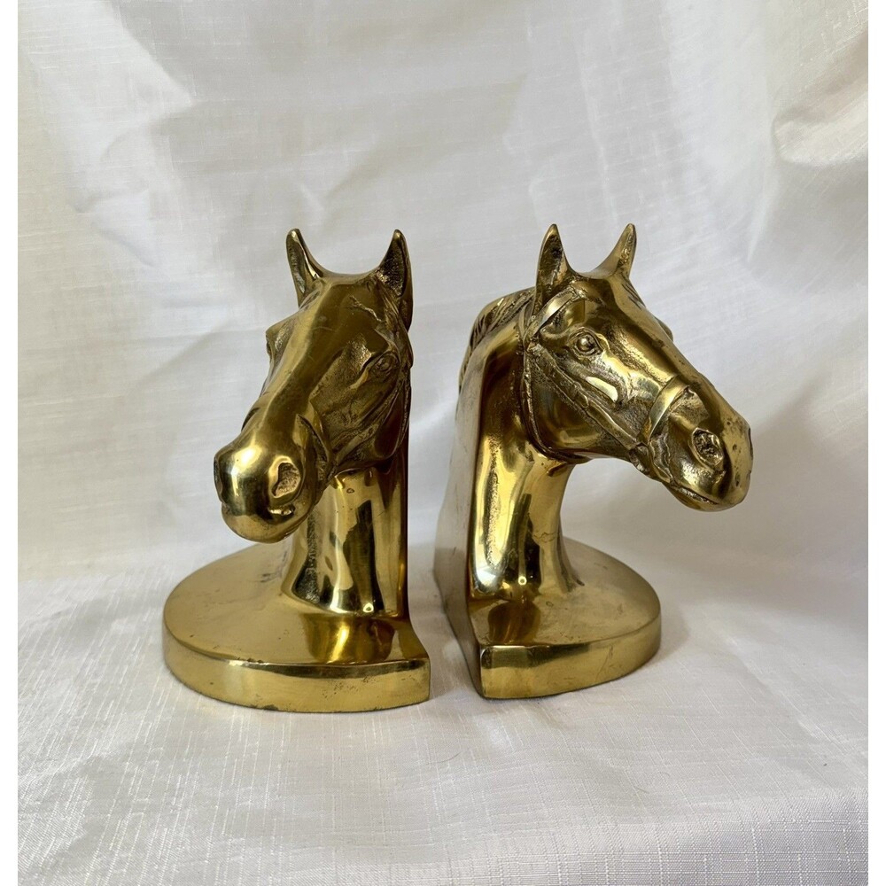 Gatco Vintage Solid Brass Horse Bust Bookends Set of 2 Heavy Hollywood Regency